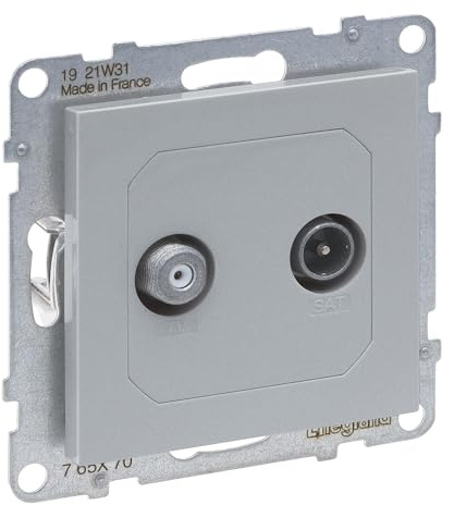 LEGRAND, SEANO Einzeldose TV-SAT, 2 Kabel, Sternverkabelung HD-TV, Anschlussdämpfung: 1.5 dB, Farbe: Aluminium lackiert, 765270
