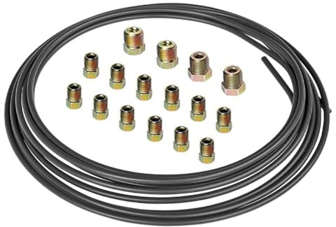 MOCNT 6,35mm Tubo de Freno para Auto 1/4 Kit de Línea de Freno Manguera de Freno Recubierta de PVF Cables Automóvil Tubería de Freno Aceite 7,62 Metro con 16 Tuercas