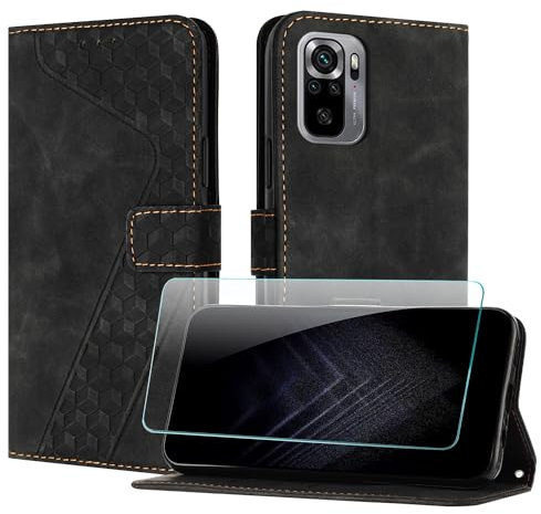 JayModCase Funda para Xiaomi Redmi Note 10 4G / Redmi Note 10S, PU Piel Flip Carcasa con [Redmi Note 10S Protector de Pantalla] Cierre magnético Soporte Plegable Tarjetas y Cartera (Negro)
