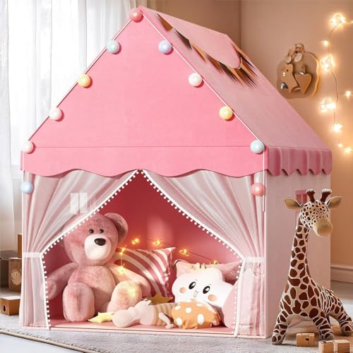EagleStone Kids Play Tent with Star Light, Padded Mat,Toddler Tents Indoor,Playhouse for Toddlers, Boys, Girls, Neutral Color, Indoor Bed Tent Gift Toy (Pink)