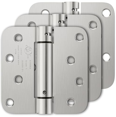 Luxbaro 3 Pack Self Closing Door Hinges, 4 Inch Spring Loaded Door Hinges, Adjustable Tension for Garage, Front Door, Back Door, for Left and Right Hand Door, 5/8'' Radius Corners, UL Listed