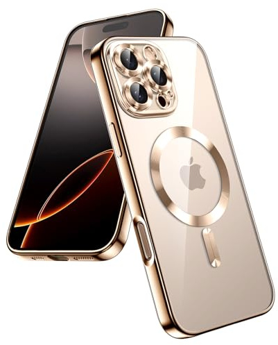 JETech Cover Magnetica per iPhone 16 Pro, Titanio Sabbia | Compatibile con MagSafe, Protezione della Fotocamera, Cornice TPU Placcata, Custodia Protezione Antiurto