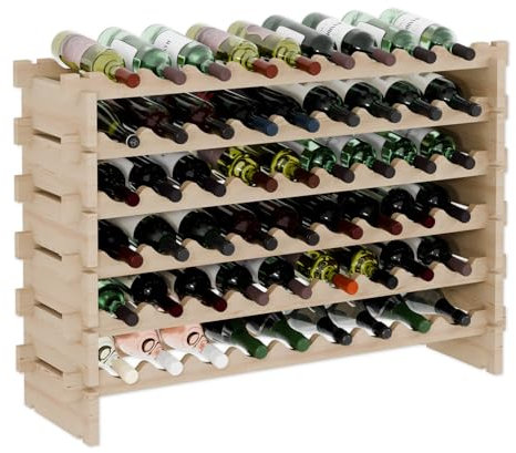 Lenmar RW-STK Weinregal aus Holz, 48-60 Flaschen Kapazität, 6 Ebenen, Farbe Beige, ideal für den Keller oder Wohnbereich, dekoratives Flaschenregal, Robustes Kellerregal für Weinflaschen (RW-STK-54)