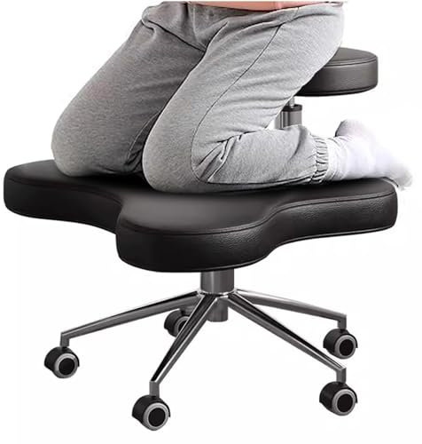 ASerZenith Kniestuhl, schwarz, ergonomischer Kniestuhl fürs Büro mit Rollen, professioneller Stuhl mit gekreuzten Beinen für zappelige Sitzende, verstellbar, 2 Kissen, Meditationsstuhl