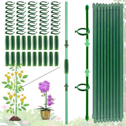 (120 Unidades) Tutores para Orquideas, 20 Tutores para Plantas, Palos para Plantas con 40 Clips para Plantas, con 20 Tubos de Extensión, Tutor Jardin, Soporte para Plantas, Tomates, Orquídeas