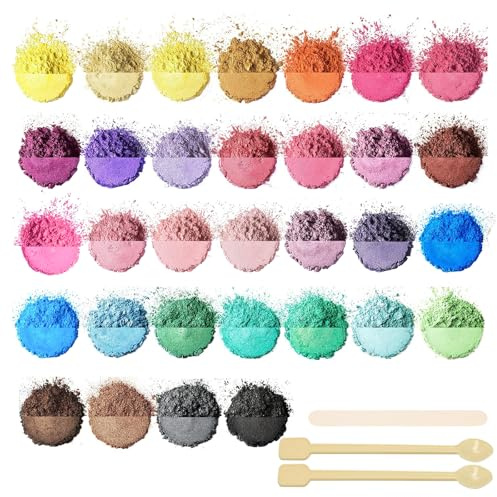 Ovaletta 32 Epoxidharz Farbe 3g, Mica Powder, Kerzen Selber Machen Set, Farbpigmente für Gießpulver, Badebomben Selber Machen, Diy Pigmentpulver für Seifenfarbe, Kerze, Kosmetischer, Schleim