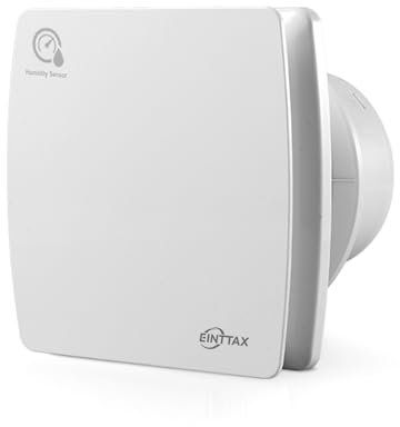 EINTTAX Ventilateur extracteur de salle de bain silencieux 100 mm avec capteur d'humidité et minuterie, ventilateur de salle de bain carré blanc 95 m³/h, ventilateur extracteur mural/fenêtre pour