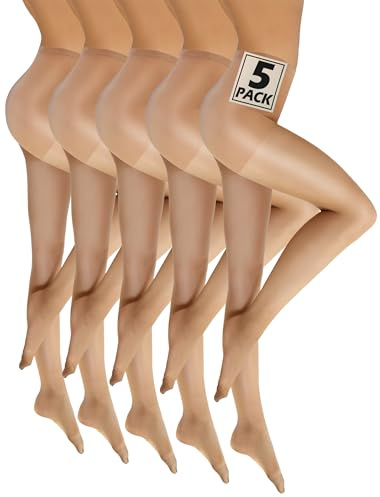 sesto senso 5 par genomskinliga strumpbyxor dam flicka 15 den osynliga tunn förstärkning, 5Pack - Vision/Beige, XL