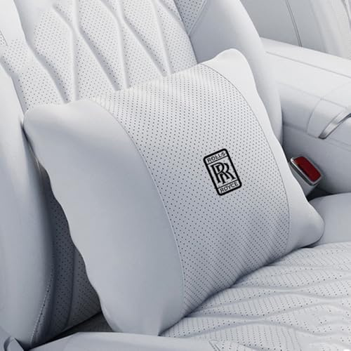 FYBSDC Car Headrest Lumbar Support for Rolls-Royce Ghost 2007-2022, Comfort Leather Memory Foam Car Neck Lumbar Support Pillow Cushion,Lumbar Support-White