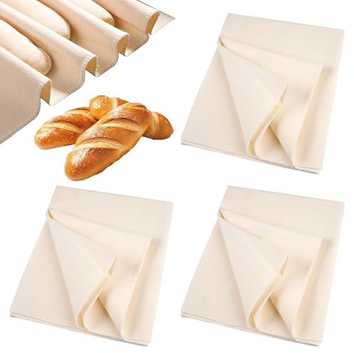 3 Stück Leinentuch, 75x45 cm Bäckerleinen Teigtuch Leinentuch Brot | Backen Leinentuch Zum Brot Backen Bakers Cloth Teigtuch Naturleinen Brot Backen Zubehör, für Fermentieren Baguette Brotteig