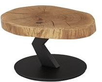 möbelando Couchtisch >Biloxi< rund, mit massiver Eichen-Baumscheibe, Metallgestell schwarz, Bodenplatte HWP, Ø ca. 75 cm, 5 Weichboden-Rollen, modernes Design, zerlegt geliefert