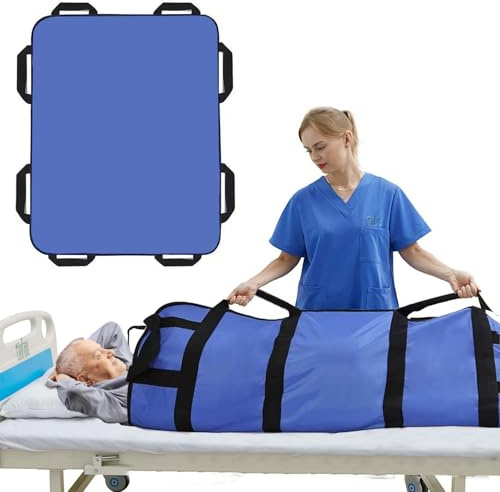 Transferboard für Patientenlifter, 122x102cm Patiententransferbrett mit 8 Griffen, Gleittuch für Bettlägerige mit Griff für übergewichtige Menschen, ältere Menschen und Patienten, Blau