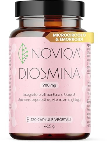 NOVIQA Diosmina Esperidina Alto Dosaggio 1000 mg, 120 Cps, Integratori per Vene Varicose Capillari e Microcircolo con Vite Rossa e Ginkgo, Circolazione Gambe e Drenante Gambe Gonfie e Pesanti, Vegan
