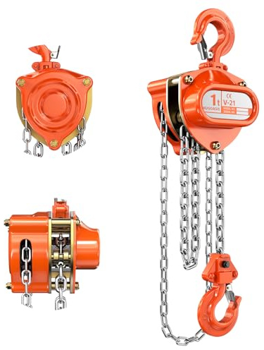 HUGOASIS Hand Chain Hoist 1 Ton 2200Lbs Capacity 20FT – Manual Chain Block with 2 Heavy Duty Hooks,Dual Brakes & Manganese Steel Chain for Garage, Workshop & Automotive Machinery,Orange