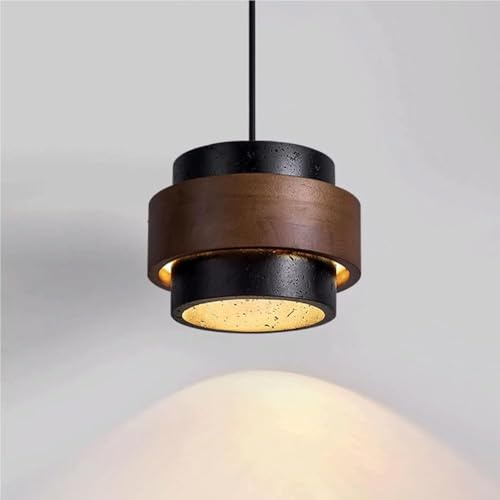 GWJKG Giapponese Luce Naturale travertino Nero in Pietra e Legno paralamoa del Paralume Caldo Lampada appesa Cucina per Pranzo Camera da Letto Il Ristorante lampadario Moderno