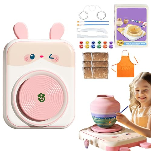 Cute Animal Pottery Wheel Set For Kids, Töpferset Für Kinder Mit Drehscheibe Und Lufttrocknendem Ton, Töpferscheibe Kinder Ab 6 Jahren, Kreatives Töpfen & Malen, Geschenk Für Mädchen Jungen (STIL-3)