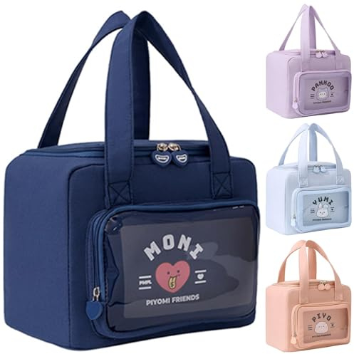 Tcdwla Borsa Termica Porta Pranzo, 8L Borsa Porta Pranzo con Sacchetti Trasparenti Esterni per Piatti da Tavolo, Snack, per Bambini Picnic, Lavoro, Scuola (Blu Scuro)