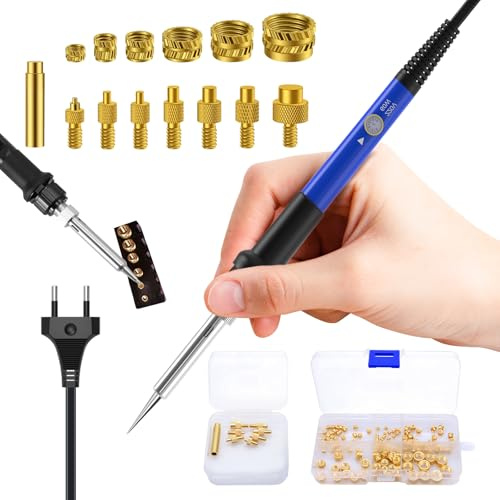 Kit de Soldador Estaño, Puntas de Soldador de Temperatura Ajustable para Insertos Roscados, Juego de Insertos Roscados 130 Piezas Tuercas de Fusión M2 M3 M4 M5 M6 M8 para Impresora 3D Accesorios