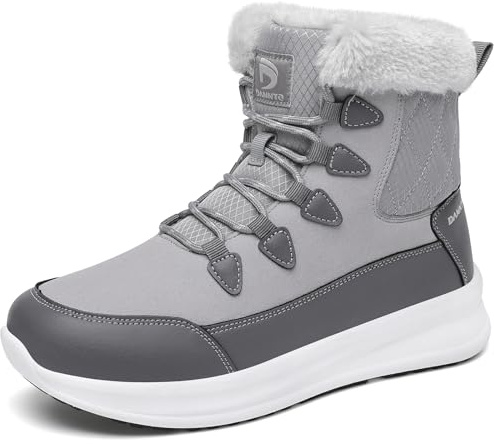 Dannto Stivali da Neve Donna Inverno Scarpe da Esterno Antiscivolo Pelle Stivali Invernali(Grigio Chiaro,38)