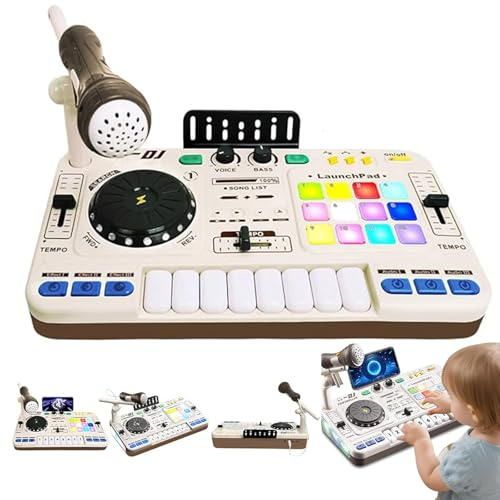 Mixbord for småbarn, mixbord med skivspelare, spelläge och mikrofon BT 5.0, present till pojkar och flickor från 3–10 år – baby-DJ-set(White)