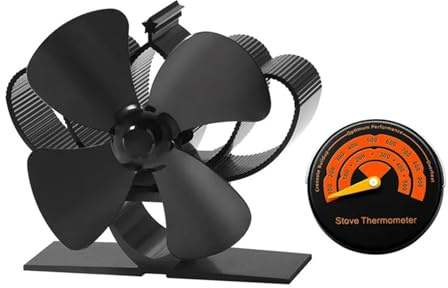 Generisch Mini-Kaminlüfter mit 4 Flügeln, wärmebetriebener Ofen, Holzofen, leise Heizung, sorgt for warme Wärme im Winter(Fan With Thermometer)