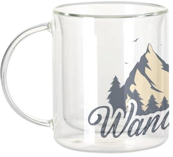 Fabulous Dubbelväggig glasmugg - vandringslust resor natur bergsborr - kaffekopp och isolerad 330 ml hängande effekt mot buller, tryck i Frankrike