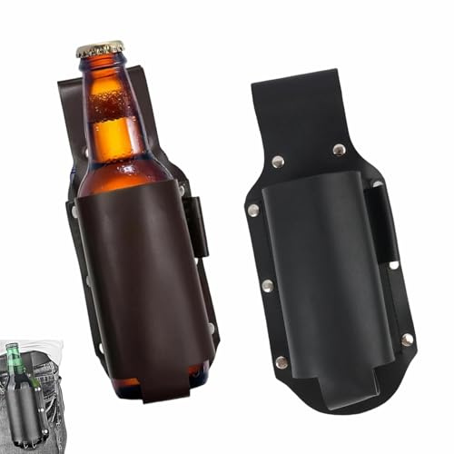 2 pezzi Porta Birra in Pelle Impermeabile Cintura per Birra Fondina in PU di Birra per Regalo Uomini Festa del Papà Campeggio Feste Nero Marrone