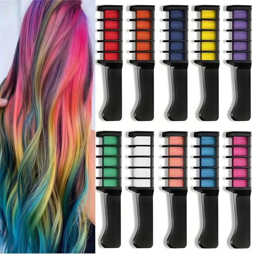 2026 NewTemporary Glitter Hair Colors Hair Chalk Combs,Hairs Chalk for Girl,10 Colors Festive Fun Hair Chalk Combs,Washable DIY Hair Color Dye for Birthday Party Gifts for Teenage Girls Kid