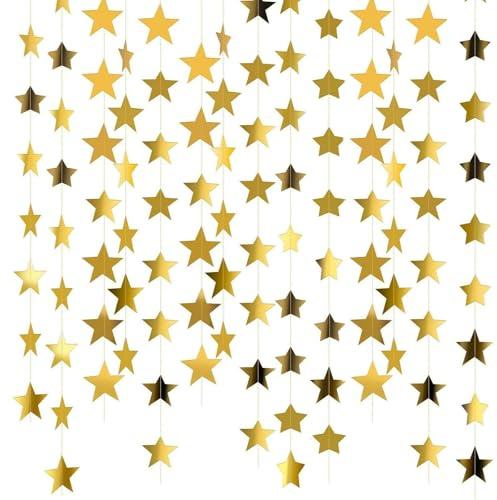 KNUIUYY 65 Pieds Bannière de Guirlandes en Papier Etoile Réfléchissante Guirlande Suspendue d’Étoiles en Papier Décoration, Guirlande d'étoiles à Paillettes pour Mariage, Fête, Noël, Anniversaire