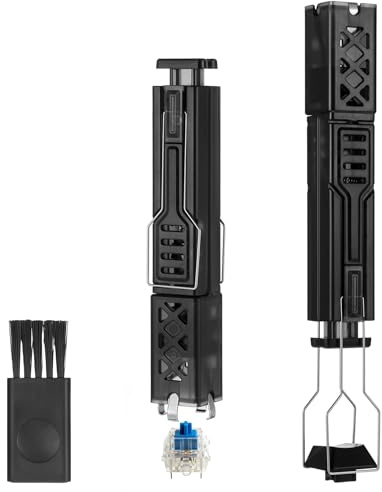2 In 1 Key Cap Removal Tool with Brush, 4-Claw Grip One Press Pop Up Design Black Durable ABS and Stainless Steel Keycap Remover Switch Puller Mechanical Keyboard Easy to Remove and Replace Switches