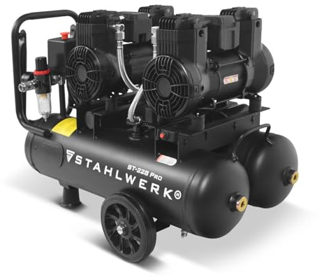 STAHLWERK Compresseur avec cuve 22 L (ST-228 Pro) – sans huile & silencieux, 8 bar, compresseur d'air mit moteurs sans balais, 3,54 CV, 2,6 kW, 410 l/min, compresseur à pistons silencieux