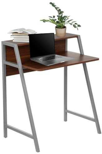 hjh OFFICE 634721 Schreibtisch Dumont Holz Walnuss/Silber Computertisch klein mit Stauraum