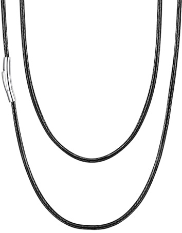 U7 Lederband für Ketten Herren Damen 2mm/3mm Schwarz/Braun mit Edelstahl Verschluss 41cm/46cm/51cm/55cm/61cm/66cm/71cm/76cm