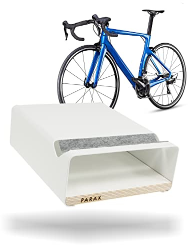 PARAX Fahrrad Wandhalterung mit Ablageboard - modernes Design für Wohnung - Metall & Holz, Filzauflage, Weiß - M (Lenker bis 50 cm)