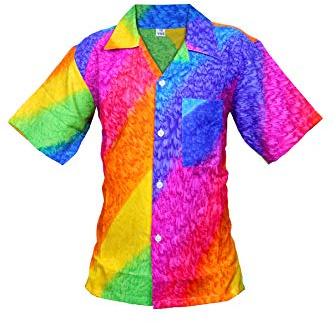 KIKLO Mens Hawaiian STAG Beach Hawaii Aloha Party Summer Holiday Fancy Shirt Rainbow (Rainbow, XL)