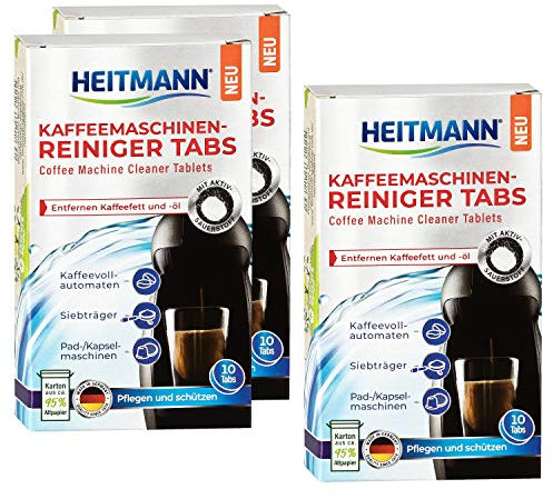 HEITMANN Kaffeemaschinen-Reiniger-Tabs - 10 Stück - Für Kaffeevollautomaten, Siebträger sowie für Pad- und Kapselmaschinen, 3er Pack