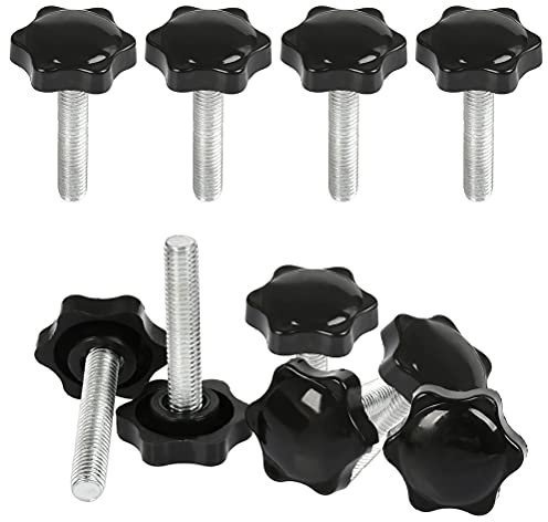 TIMESETL 10Stück M8x40mm Rändelschraube Sternschraube und Sternmutter, Sternkopfschraube M8x40 Gewinde Klemmknopf Schwarz Kunststoff Handknob Sternform Schraube auf Knopf für Werkzeugmaschine