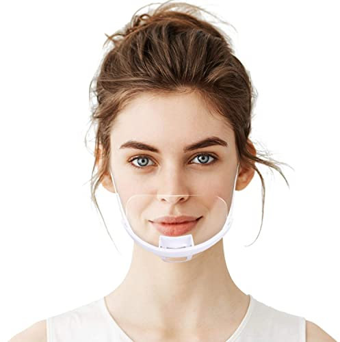 Mouth Shield, (20 pieces) Face Shield, Clear Anti-Fog, Adjustable Elastic Strap. PVC Plastic Face Visor, Transparent Waiter Chef Visor with White Chin base