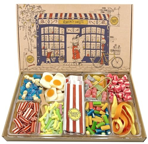 Extra Large Luxury Pick and Mix Jelly Sweets Gift Box 1.2kg for him her - Classic Retro Pick and Mix Sweets Hamper Gift for Birthday, Independence Day and Summer Party - Heavenly Sweets