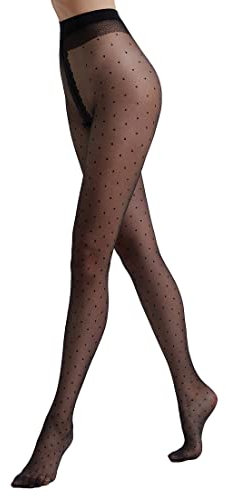 Conte elegant DOTS 20 DEN Collants pour Femmes Motif à Pois - Effet Fantaisie - Collants à Petits Pois pour Femmes - Fins, Souples et Élastiques - Collants Femmes Résistants - Noir taille 5