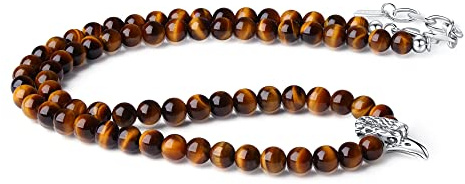 GAVU Herren Geschenk Gelbes Tigerauge Perlenkette Rabe Charm Edelstahlkette