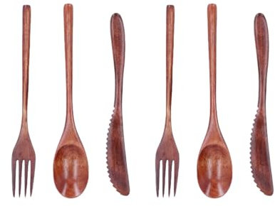 Cutlery Set, 6Pcs Wooden Tableware, Reusable Flatware with Spoon, Fork and Wooden Knife Travel Cutlery for Kitchen/Home/Office/Restaurant/Camping/Picnic