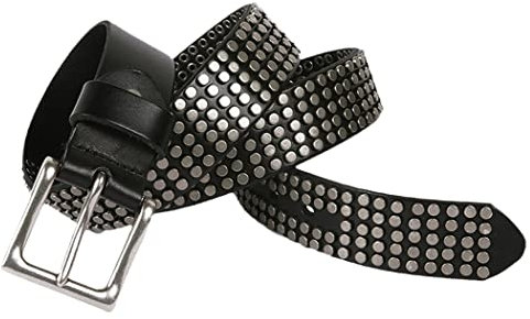 Haitpant Herren Echtleder Gürtel Punk Frauen Metall Nieten Gothic Dornschließe Leder Gürtel, Schwarz , 100 cm