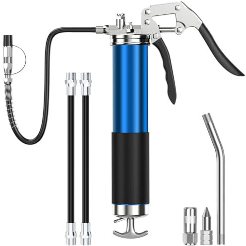 oumuik Pistola engrasadora，Bomba de grase，27 Pulgadas,engrasadora Manual， con Mango de Pistola,Manguera Flexible Resistente y Reforzada