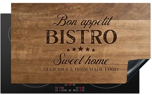 KitchenYeah© Protege Plaque Induction 91x52 cm Deco Cuisine Accessoires | 91x52 cm - Pratique Protection De Vitroceramique Citation - Bistro - Bon appétit - Sweet home - Texture du bois