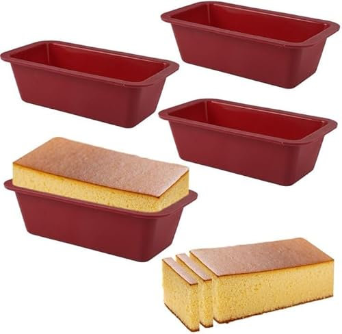 4 stampi per pane in silicone, rettangolari, in silicone, 15,5 x 8,5 x 4,5 cm, antiaderente, in silicone, senza BPA, per pane, toast, torte, dimsum, ecc