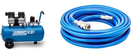 ABAC Compresseur d'Air Silencieux EASE-AIR 50, Compresseur d'Air sans Huile, Pression Maximale 8 Bar & BGS 3250 | Polychlorure de vinyle (PVC) Tuyau à air comprimé | 10 m