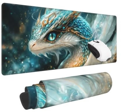 Gaming Mauspad XXL Drache Großes Mousepad 600 * 300mm rutschfeste Schreibtischunterlage Niedlich Mouse Pad mit Vernähte Kanten Verbessert Desk Mat Geschwindigkeit und Präzision für Gaming und Büro