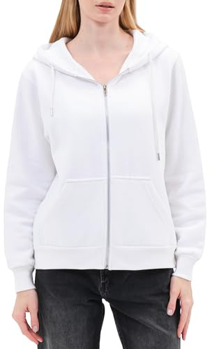 Smith & Solo Hoodie Damen Reißverschluss – Sweatjacke mit Kapuze, Kapuzenpullover, Kapuzenjacke Zippper Herbst Winter (Weiß XL)