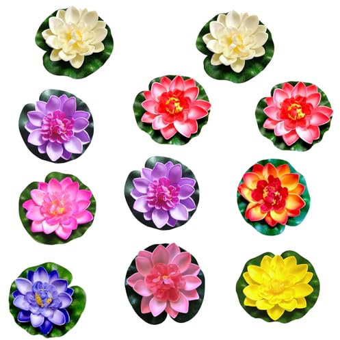 QINGYIWL 11 Pezzi Fiori di Loto Finti, 10 cm Fiori Galleggianti per Laghetti, Artificiale Ninfee per Giardini Domestici, Stagni, Fontane, Ruscelli, Acquari